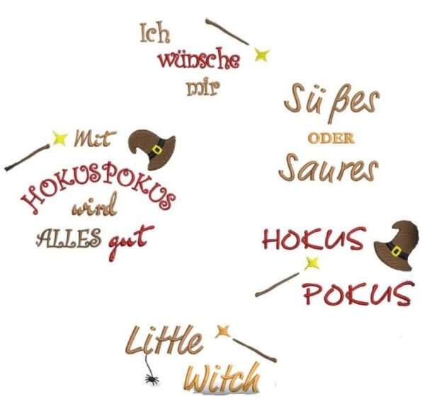Stickdatei Kleine Hexe Doodle Applikation Set