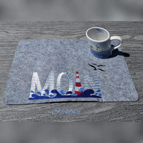 Stickdatei Leuchtturm mit Spruch Moin