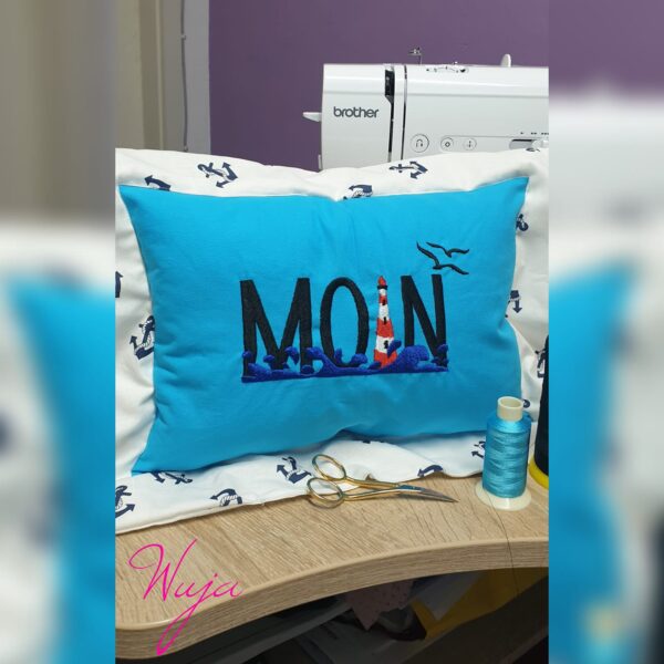 Stickdatei Leuchtturm mit Spruch Moin