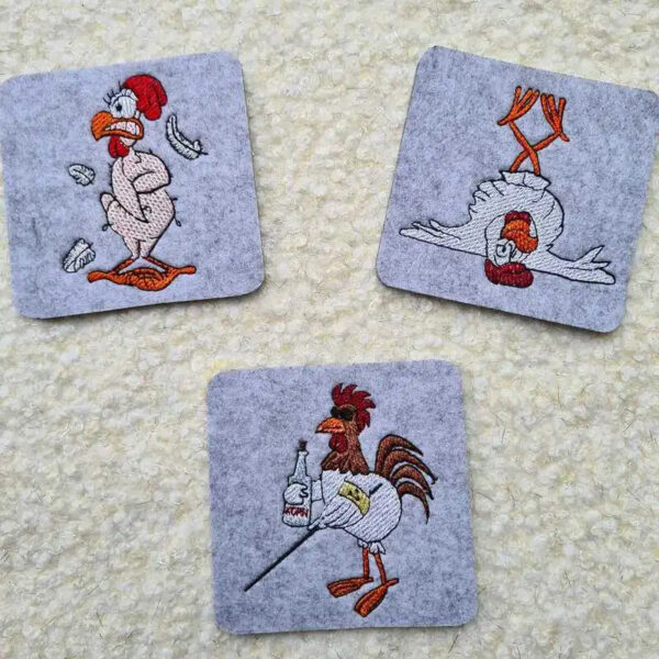 Stickdatei Verrückte Hühner – 3 witzige Designs
