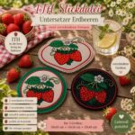 ITH Stickdatei Erdbeer-Untersetzer 🍓 – Runde Untersetzer & Teilapplikation in 3 Größen