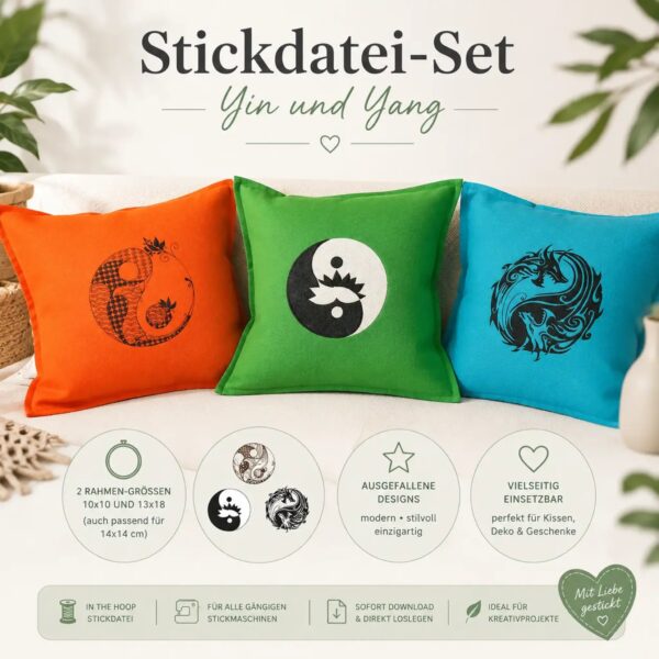 Yin Yang Stickdatei Set – 3 Motive in 10x10 & 13x18 cm